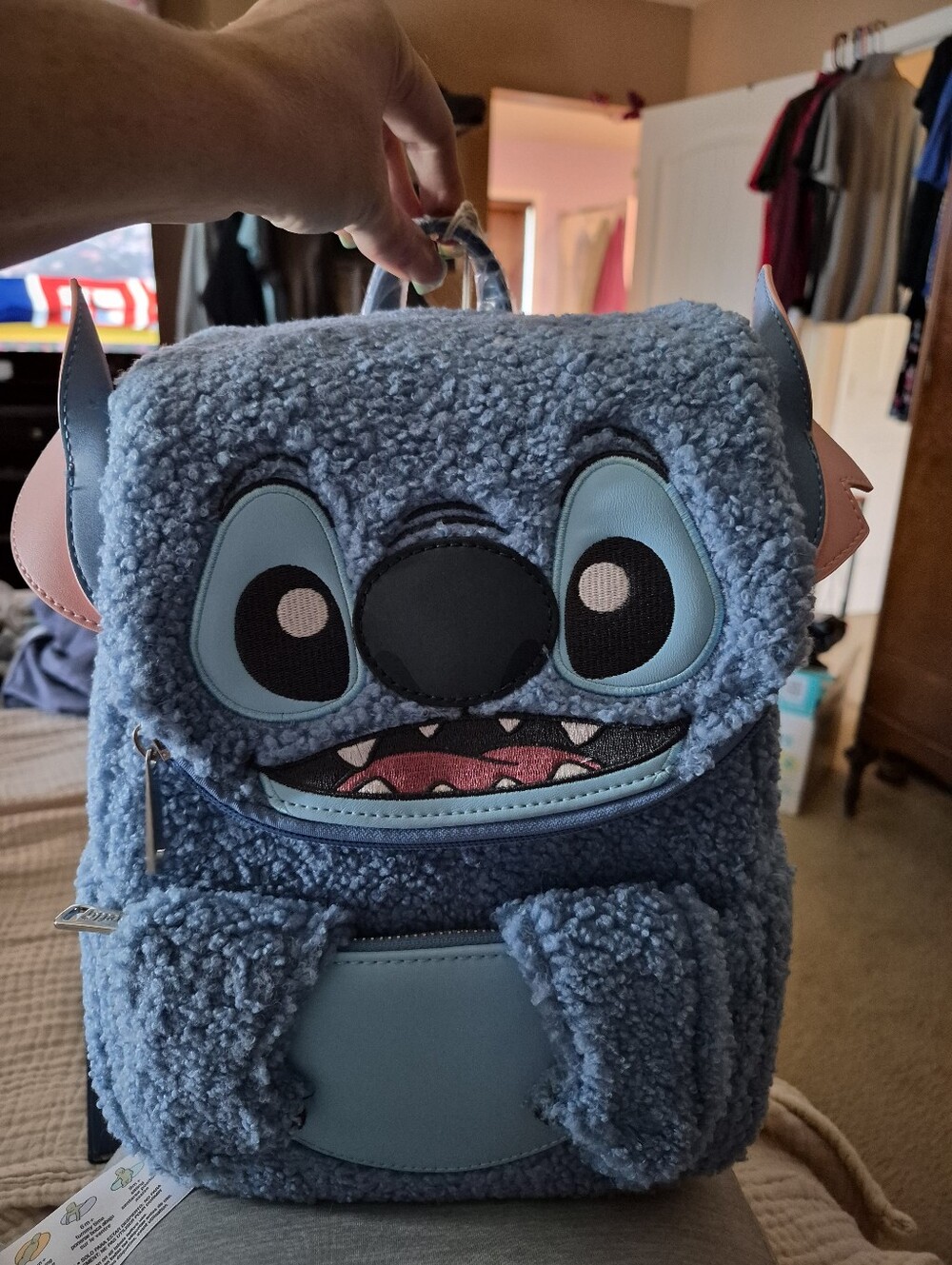 NWT Loungefly Blue Stitch Peekaboo Sherpa Backpack